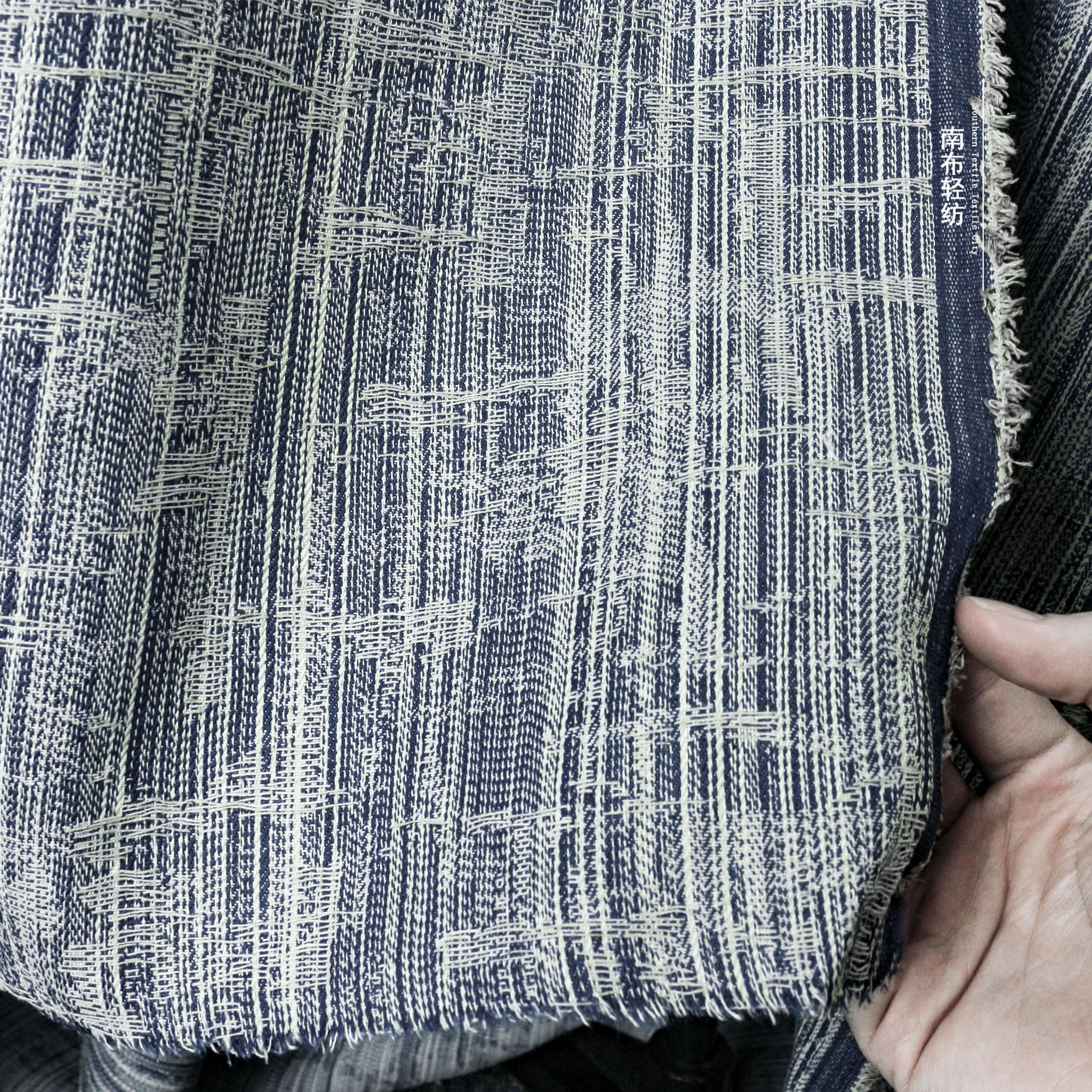 Bamboo Pattern Vintage Denim Horizontal and Vertical Line Three-Dimensional Cloth Washed Denim DIY Skirt Bag Clothing Fabric