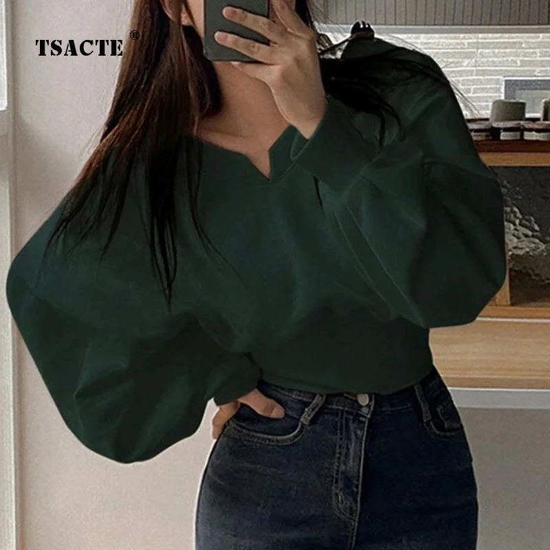 

Fashionable Niche Round Neck Pullover Lantern Sleeves Waist Hoodie Womens 2024 Spring New Casual Design Trendy Loose Female Tops