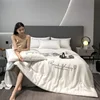 100% Washed Silk Summer Quilt Embroidery Smooth Ice Cooling Comforter for Bed Silky Solid Blanket Soft Cool Summer Blanket 2