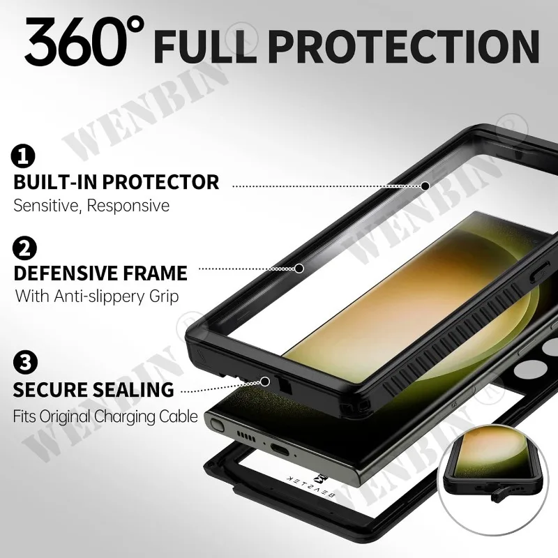 Luxury IP68 Waterproof Case For Samsung S24 S23 Ultra Plus S23 FE A54 A34 A24 A15 Full Body Rugged Transparent Underwater Cover