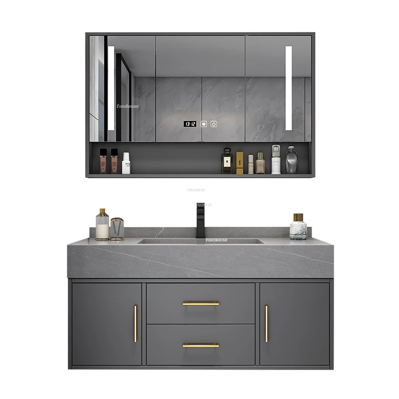 Modern Luxury Smart Bathroom Furniture Cabinets Combination Washbasin Household Design Bathroom Storage Cabinets Slate Cabinet