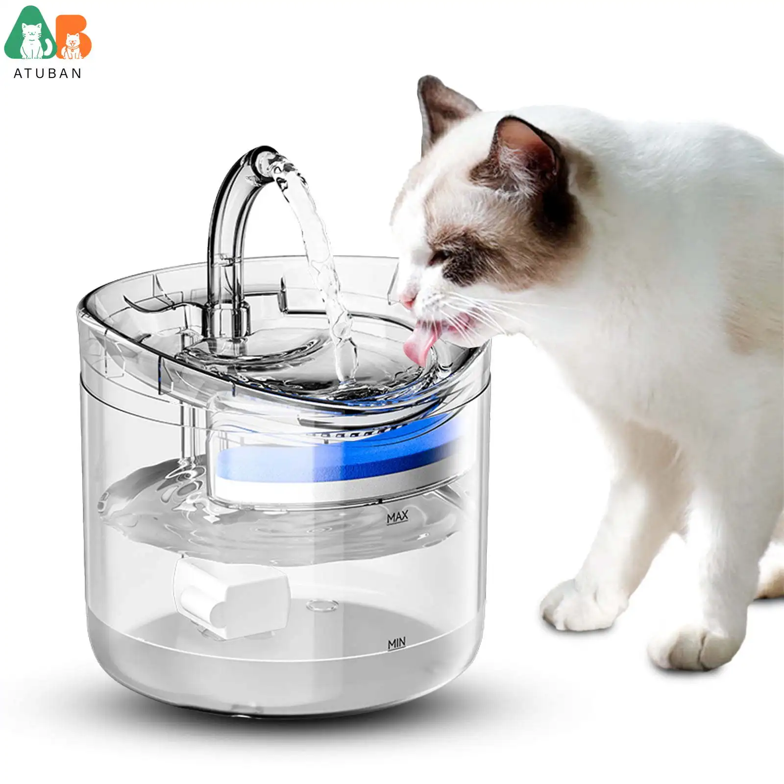

Автофонтан для домашних животных, 60 унций, автоматический водный фонтан для кошек и собак, способствует увлажнению, 2 регулируемых режима потока воды, фильтры в комплекте