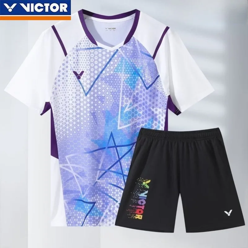 VICTOR New Badminton Jersey Quick-drying and Breathable Men's and Women's Training Competition Sports Short-sleeved Set