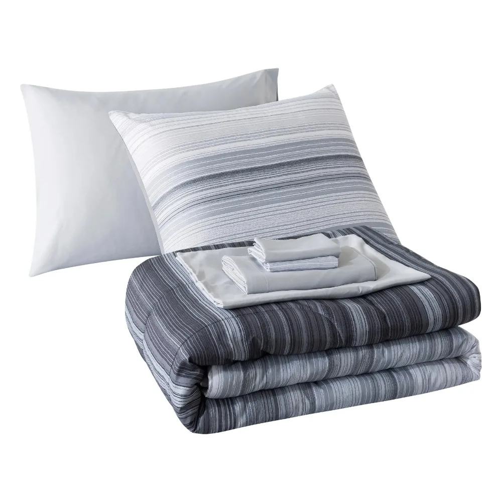 Mainstays 5-Piece Reversible Grey Ombre Bed in a Bag Comforter Set with  Sheets, Twin XL