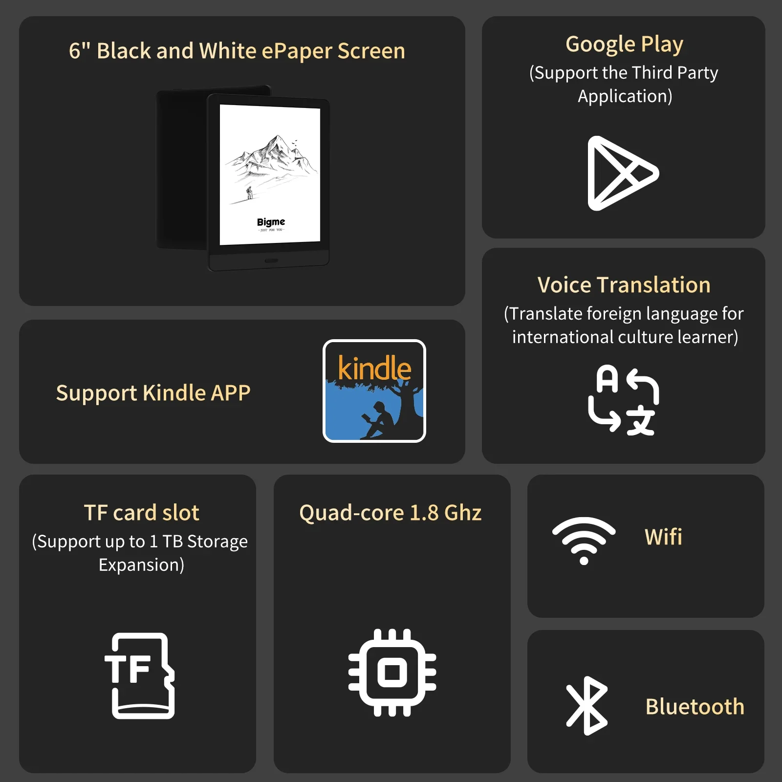 BIGME READ portable ebook reader 6'' e-paper electronic reader Android open system support Google Play Kindle APP ereader tablet