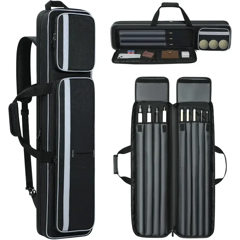 Description Picture 2 of itemPool Cue Carrying Case Soft Padded Billiard Stick Bag with Multi-pocket for 4 Butts and 5 Shafts, Pool Stick Case with Shoulder