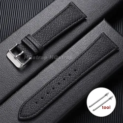 Vintage - Style Grain Leather Watch Strap - Quick Release Calfskin Band - 20mm (Black)