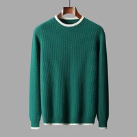 New Autumn/Winter Wave 100% Merino wool cashmere sweater men's O-neck pullover warm bottom knit shirt top 2