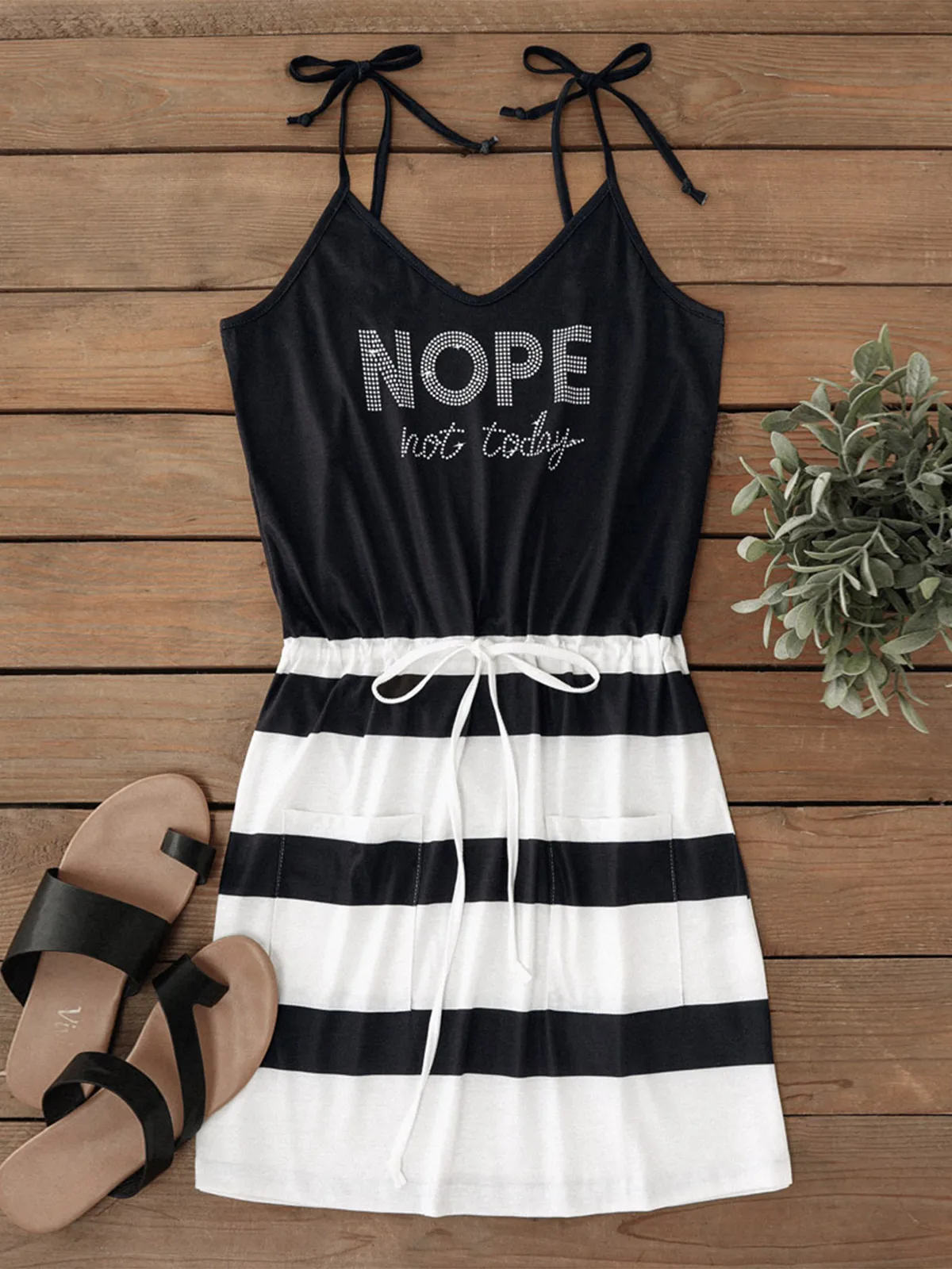 

Nope Not Today Striped Pocket Drawstring Mini Dress Sexy Women Dress Spaghetti Strap Female Summer Skinny Girl Party Beachwear