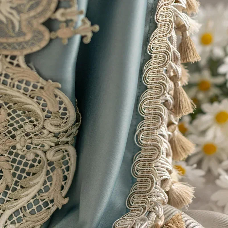 French Luxury Imitation Luster American Luxury Stitching Lace Curtains Blackout Curtains for Living Room Bedroom