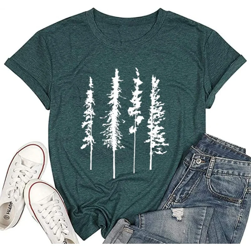 

Graphic Women Skinny Pine Tree Shirt Summer Hiking Camping Athletic Tees Nature Casual Comfy Clothes