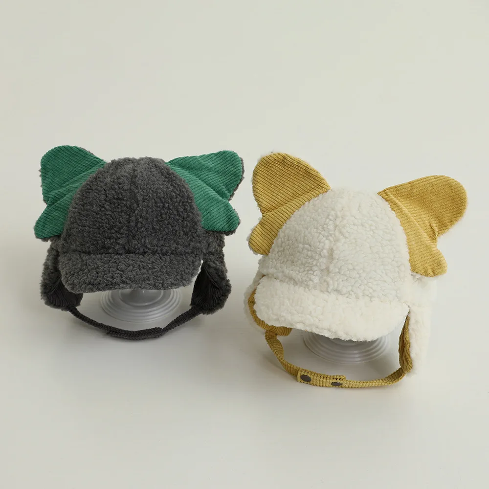 Newborn Hats Elephant Ears Lamb Wool Ear Protector Flight Cap Cute Cartoon Warmth Lei Feng Hat Ear Protector Wind and Snow Hat