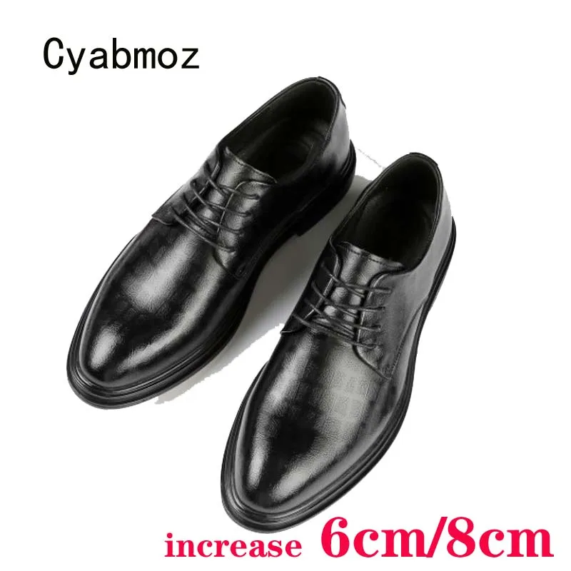 

Cyabmoz Men Genuine leather Height Increasing Shoes 6cm and 8cm Invisibly Hidden Heels Elevator Wedding Party Man Business Shoes