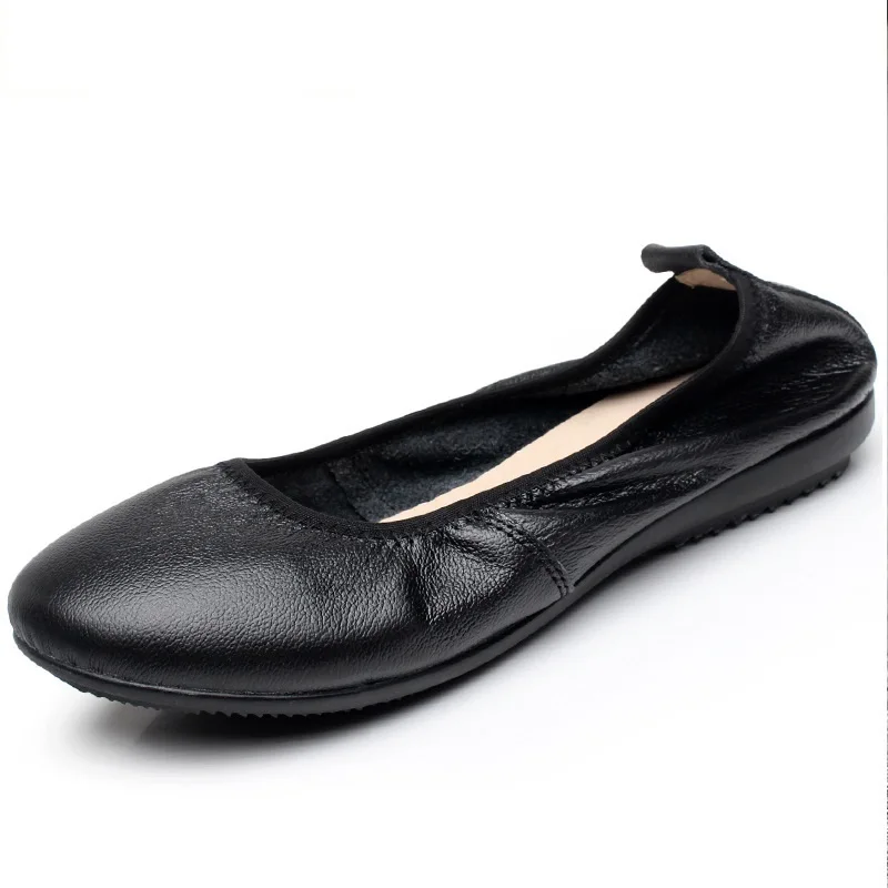 Spring and Autumn Soft Leather Flat Heel Casual Single Shoes Women's Breathable Walking Shoes Mother Shoes Plus Size 34-43