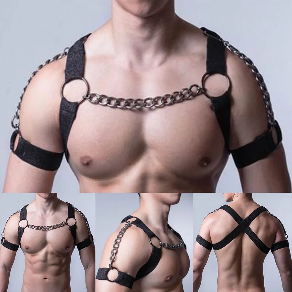 Men PU Leather Sexy Chest Body Harness Straps Lingerie Bondage Clubwear Costume