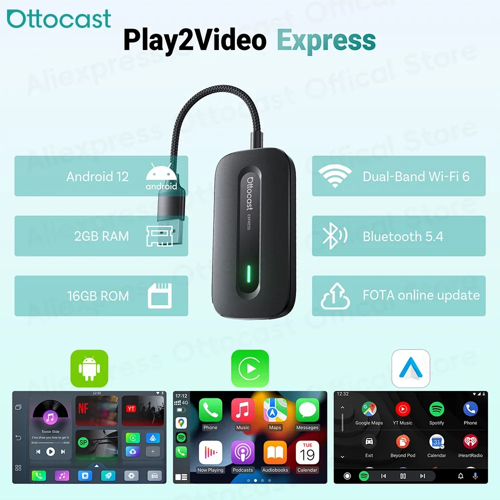 2026 Geüpgraded OTTOCAST Play2Video Ultra Draadloze CarPlay & Android Auto Adapter, AI Box voor Fabrieksmatig Bedrade CarPlay Voertuigen, Ingebouwde Video Streaming, WiFi 6, Bluetooth 5.4, 4GB 32GB 2026 Geüpgraded OTTOCAST Play2Video Ultra Draadloze CarPlay & Android Auto Adapter, AI Box voor Fabrieksmatig Bedrade CarPlay Voertuigen, Ingebouwde Video Streaming, WiFi 6, Bluetooth 5.4, 4GB 32GB