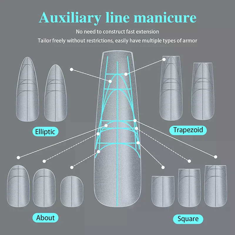 240Pcs Trapezoid Long-T Matte Soft Gel Nail Tips - Traceless Full Cover Fake Nails with Auxiliary Lines for Nail DIY Extension