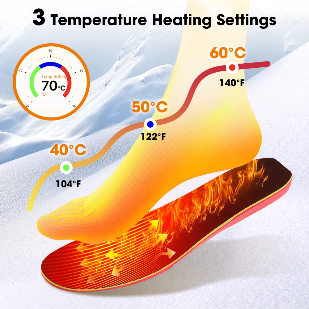 Intelligent Heated Insoles APP Control Wireless Heating Temperature Adjustable Feet Winter Outdoor Foot Warming Pad Rechargeable