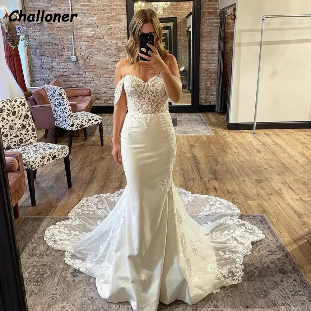 

Challoner Elegant Mermaid Wedding Dress Off The Shoulder Appliques Backless Bridal Gown Illusion Vestidos De Novia Court Train