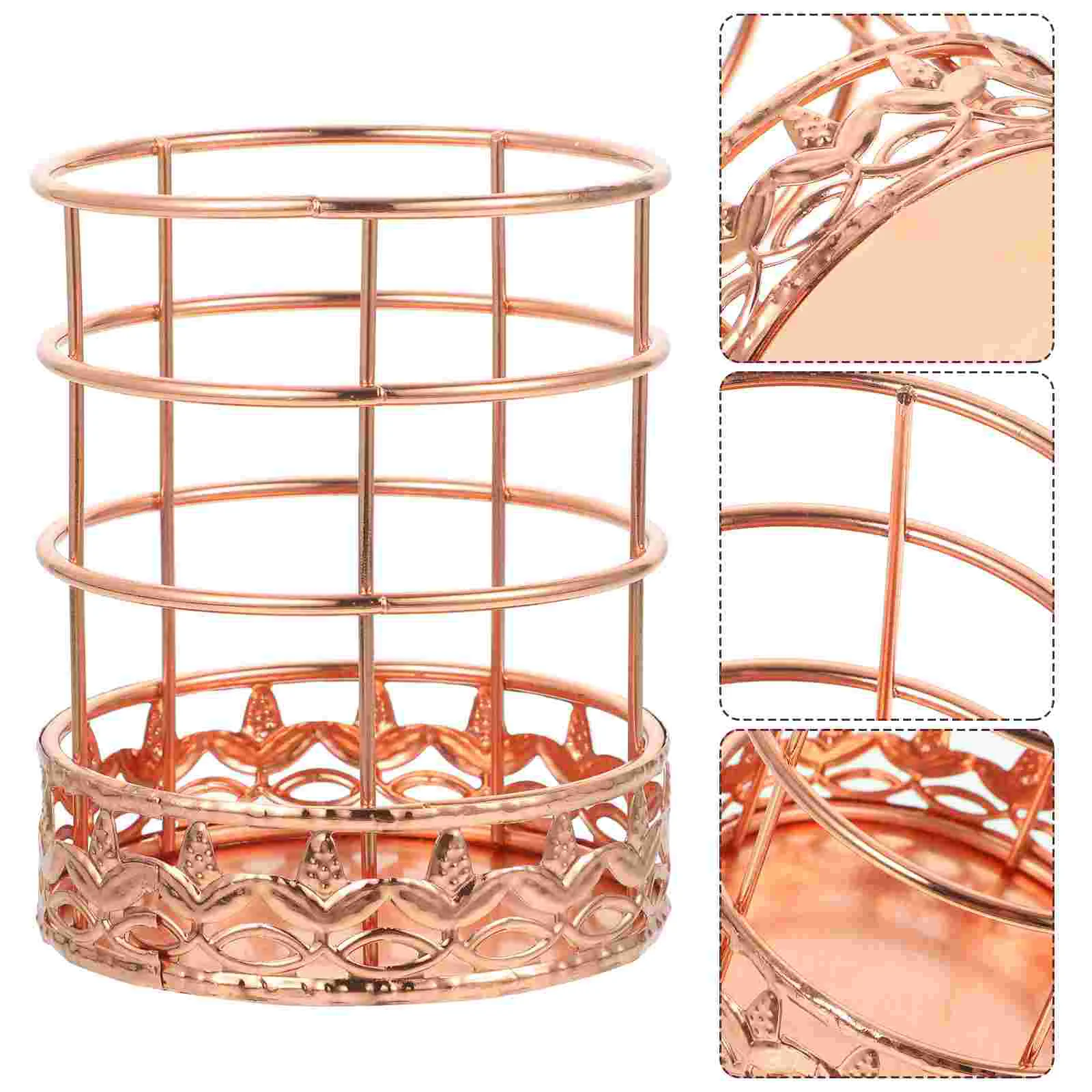 

Rose Gold Pen Holder Office Organizer Mesh Pencil Storage Wrought Iron Desk Organizers and