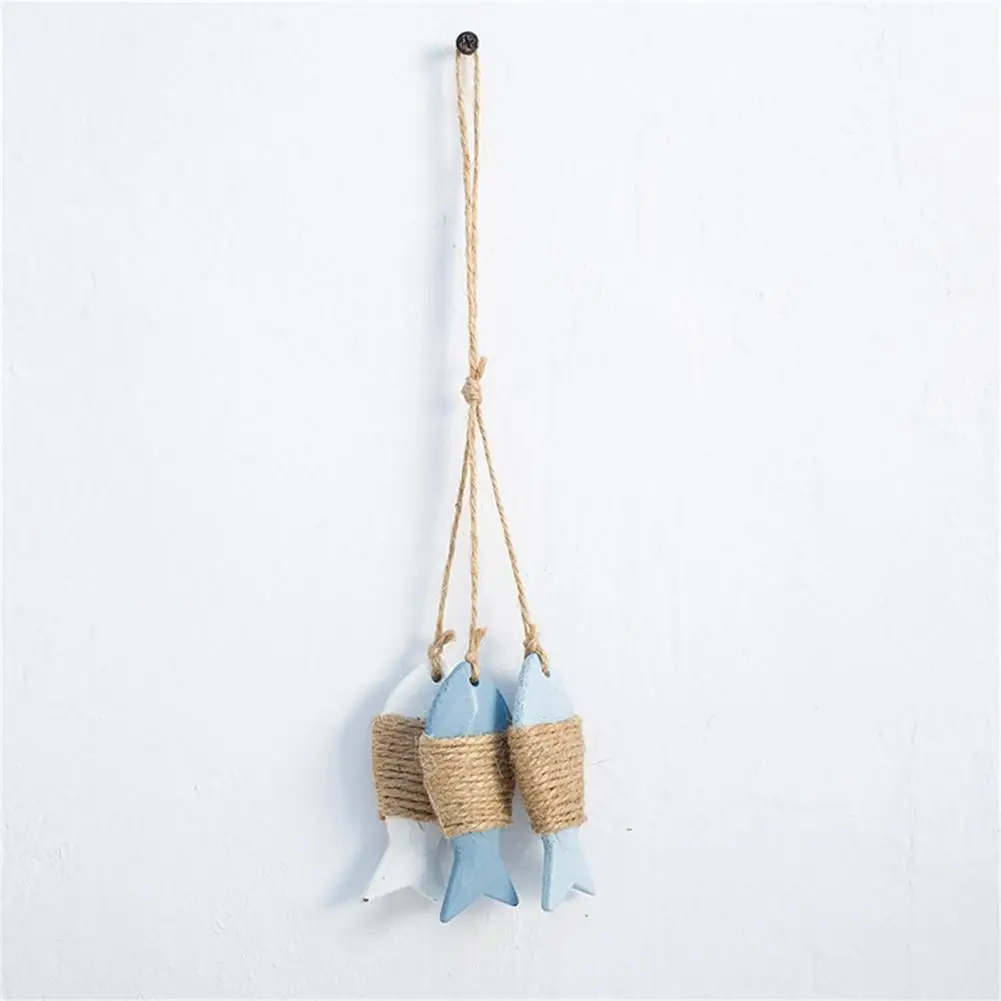 Wooden 3 Fishes Wall Sign Wall Mounted Fish Pendant Gift Micro Landscape Wood DIY Nautical Theme