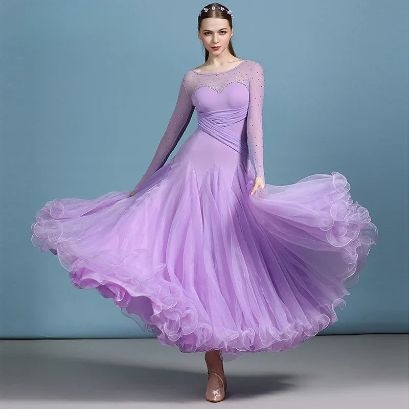 

Adult modern diamond-encrusted costumes dresses swing dance clothes women ballet mujer ballroom dance dress