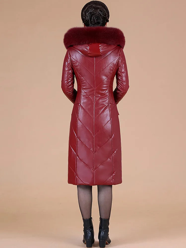 母親と女性のための冬のコート 女性のための革の襟付きの厚い綿のジャケット フード付きの衣服 ユニセックス レザーコート レディース フード付き コート ジップアップ