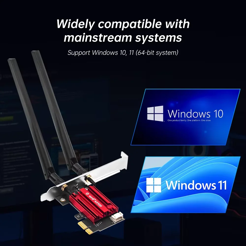 Fenvi WiFi 6 AX900 PCIe BT5.4 무선 어댑터 듀얼 밴드 2.4G 5G 900Mbps 블루투스 5.4 네트워크 카드 (윈도우10/11 데스크탑용)