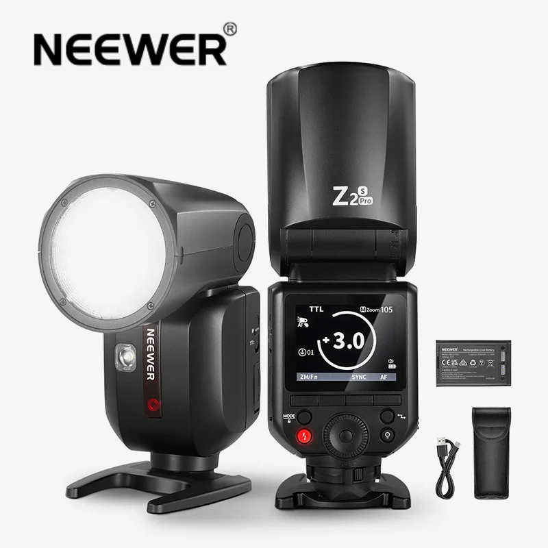 NEEWER Z2 PRO 2.4G TTL 라운드 헤드 플래시 스피드라이트 (/캐논/니콘 무선 호환, 고독스 플래시와 호환)