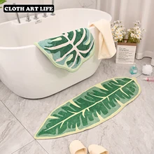 Moderno padrão de folha esteiras do banheiro à prova dnon água antiderrapante pé almofada microfibra plantas tropicais decoração casa banho tapetes