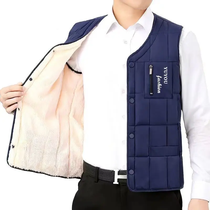 Fashion Men Down Cotton Thicken Fleece Coats Vests Autumn Winter New Streetwear Casual Male Clothes Warm Slim Sleeveless Jackets