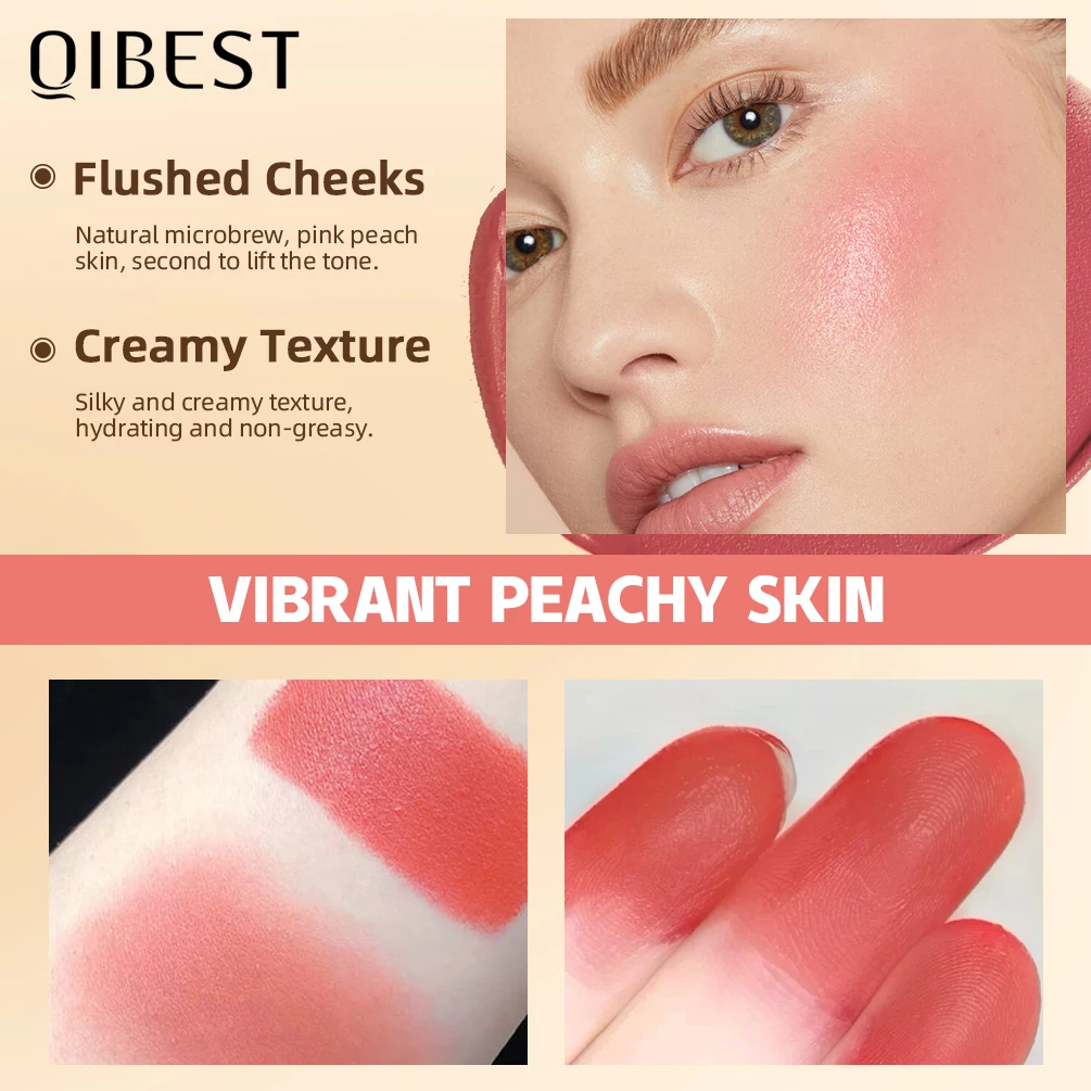 Face Blush Matte Lipstick Waterproof Long Lasting 3 In 1 Lipstick Blusher Eyeshadow Makeup Stick Multifunct QIBEST Cosmetics blush stick,facial blusher