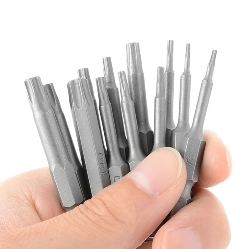 12 Pcs 50mm 1/4 인치 육각 생크 T5-T40 Torx 헤드 스크류 드라이버 비트 세트 전기 스크루 드라이버 도구