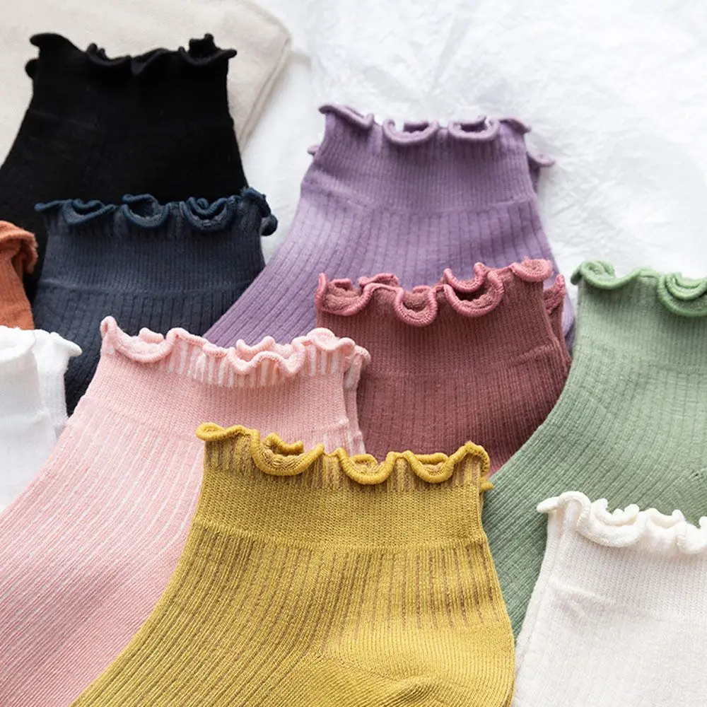 Rüschen Socken Frauen japanische Mode koreanische Ins Stil weiße Kawaii Rüschen Socken für Mädchen lila süße kurze Frau Socke – Detail 7