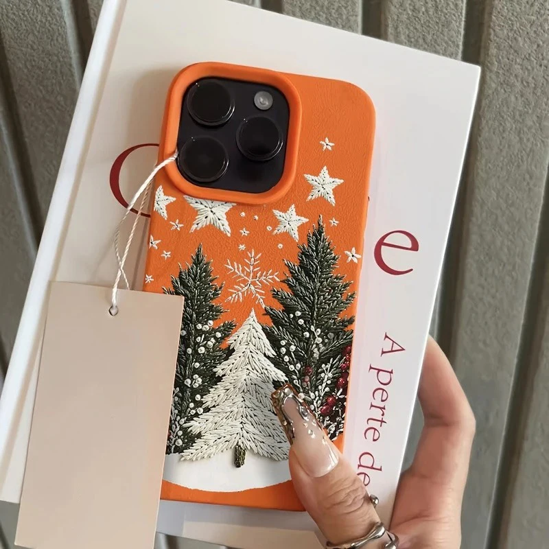Festive Christmas Tree Lychee Texture Soft Phone Case Cover