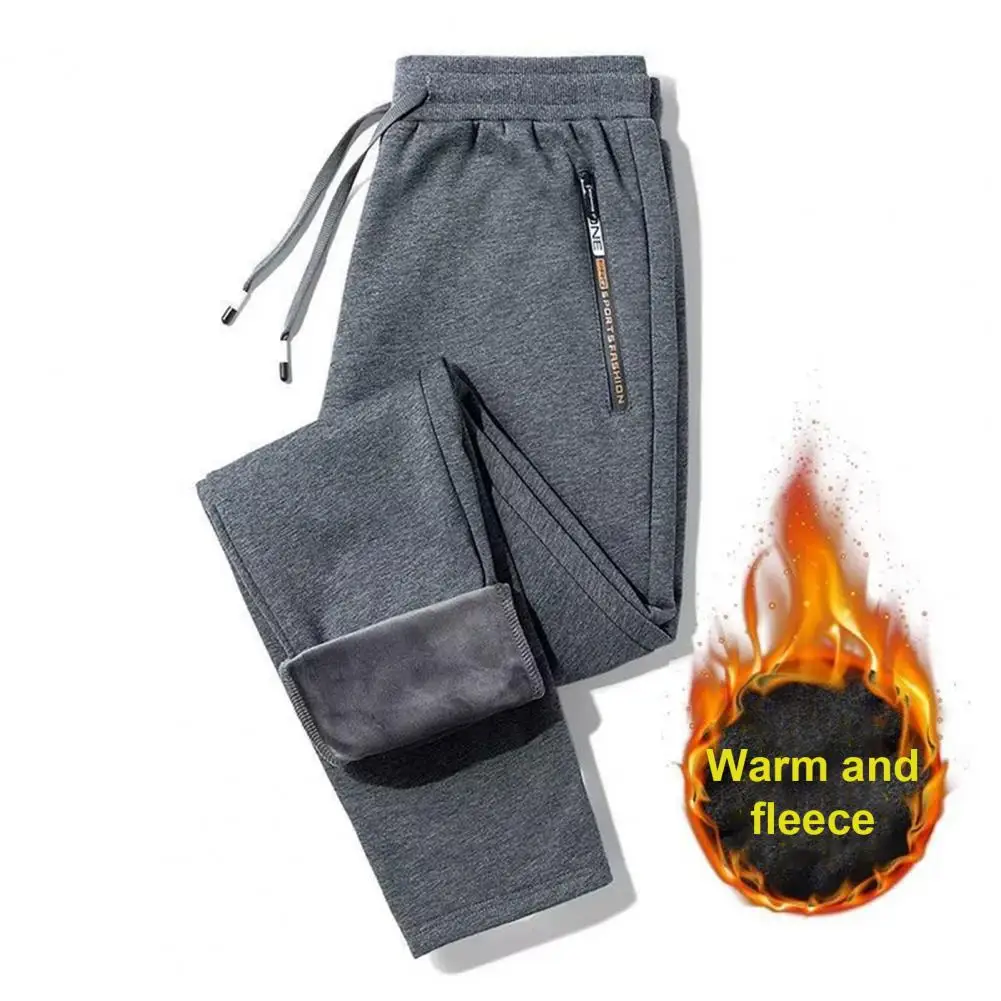 

Men Casual Trousers Cozy Thickened Men's Loose Straight Pants with Zipper Pockets Autumn Winter Trousers Holiday Pants for Men