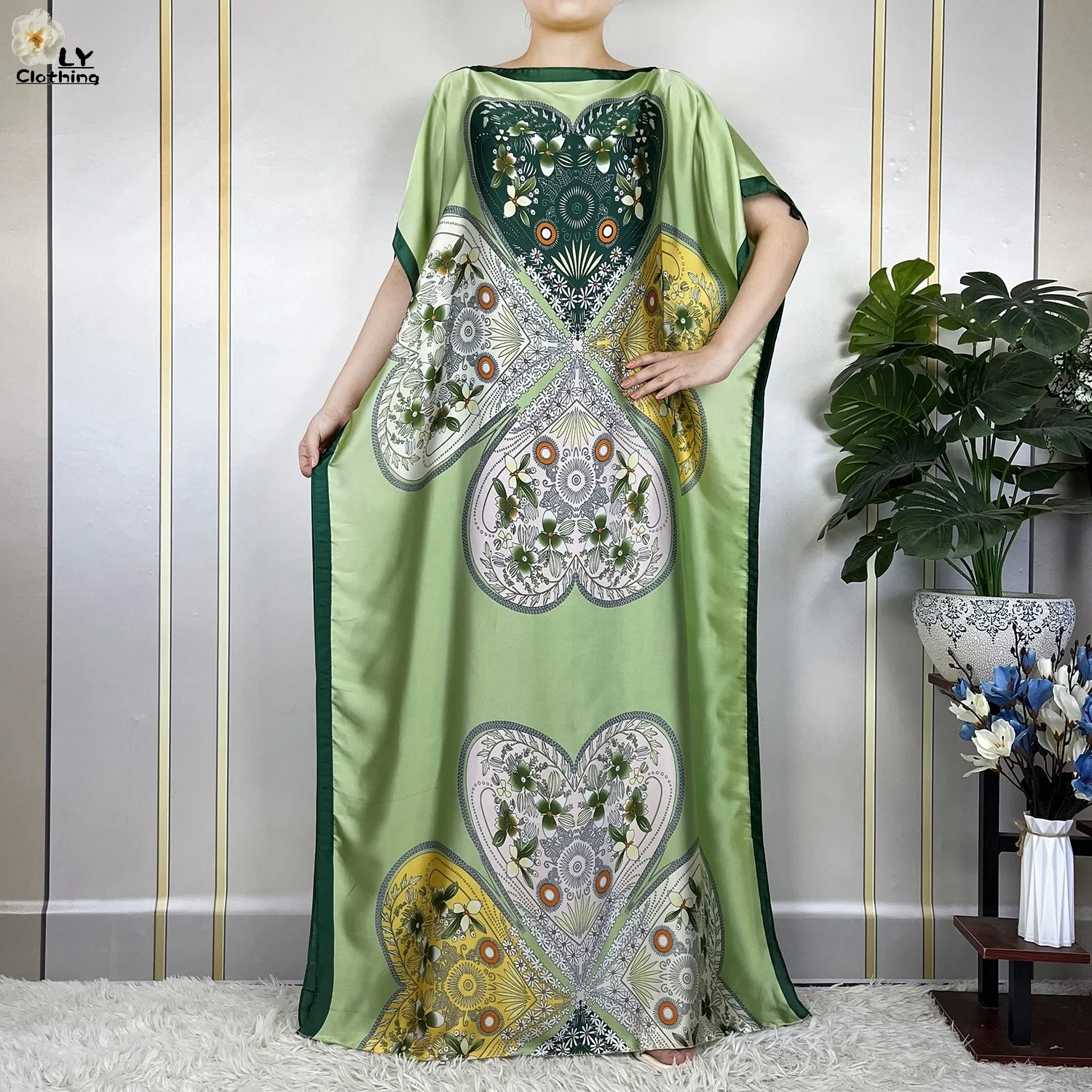 2023 New Muslim Abayas Summer Silk Soft Loose Femme Robe African Dashki Islam Pattern Printing Women Dresses With Belt Turban
