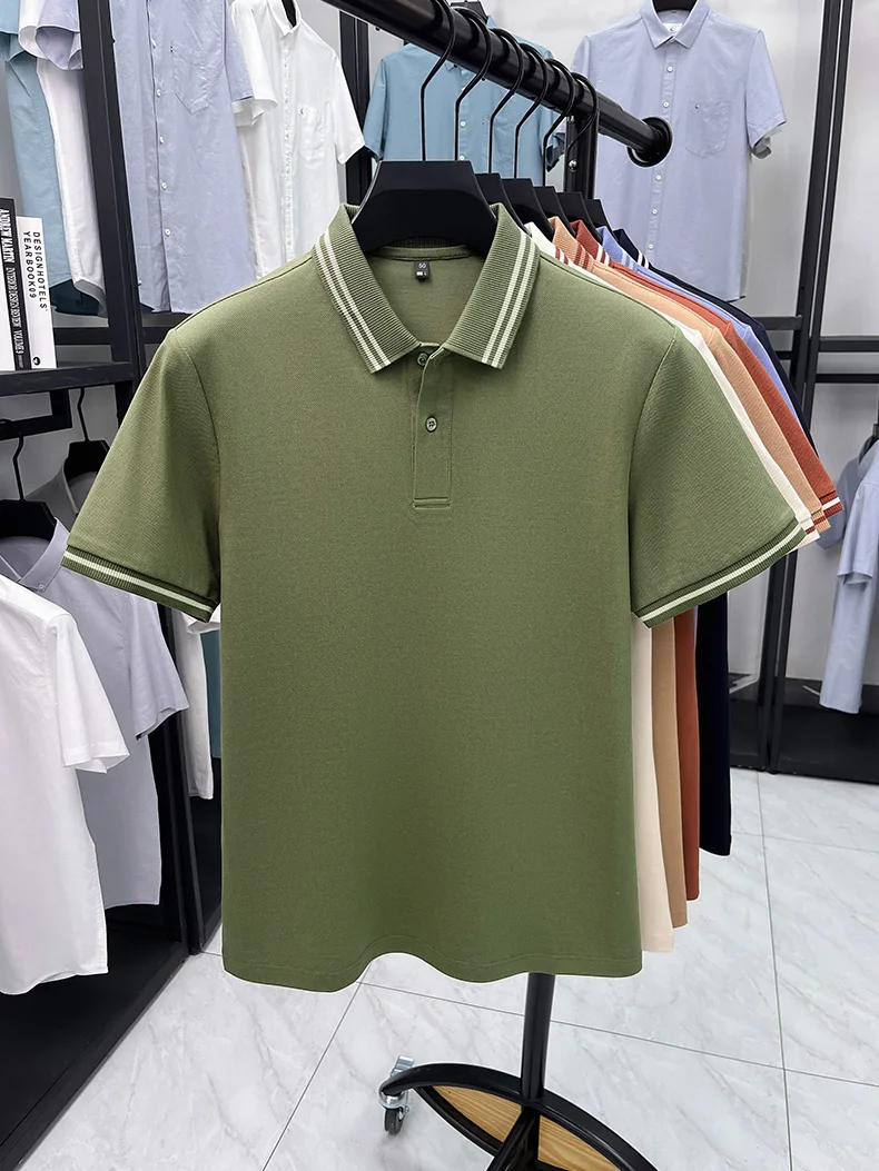 100% pure cotton men's short sleeve polo shirt high-quality fashion soft comfort striped decoration summer casual T-shirt top 15 S910a32ecf4fc458abf140dbb4b6ae5a1E