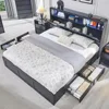 King Size Wood Bed Frame with 50" Tall Storage Headboard, LED King Size Platform Bed Frame w/4 Drawers, Charging Station 6