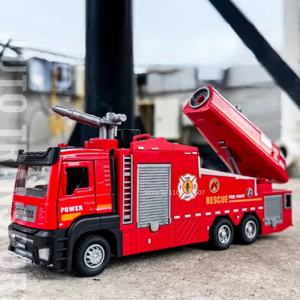 1:32 Alloy Model Toy Spray Fire Engine Cars Metal Diecast Water Spray Engineering Vehicle Doors Opened Sound Light Boys Gifts