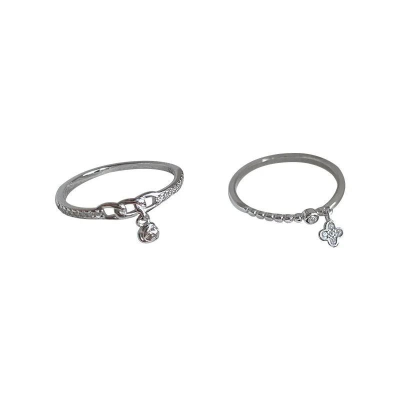 Chain Rose Flowers Pendant Rings for Women Personality Zircon Opening Ring Anniversary Romance Jewelry