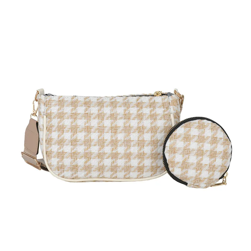 

2024 Female Vintage Shoulder bag Plaid Printing Mini Round Pendant Women Casual Crossbody Bags With Small Purse
