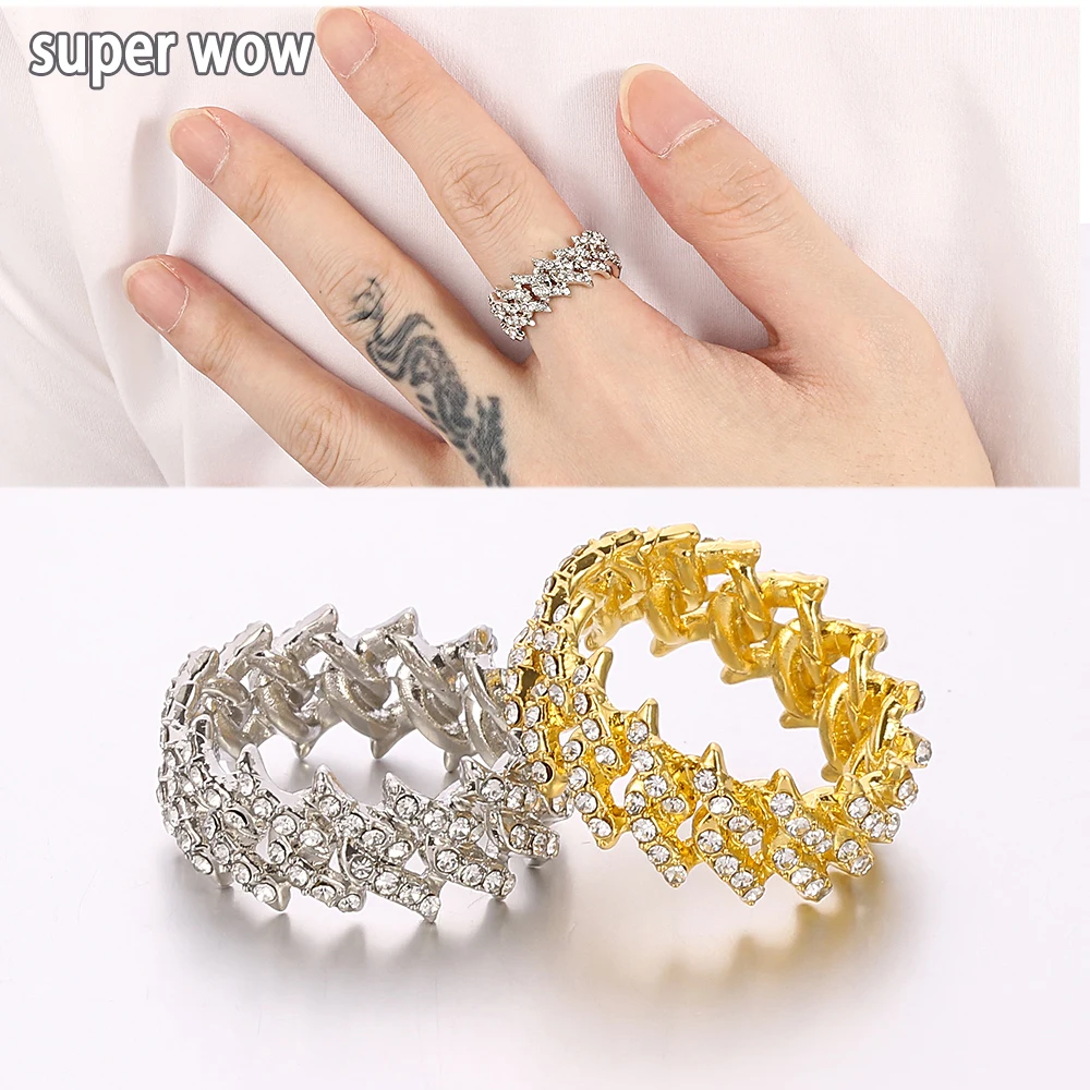 Cuban Hip Hop Punk Metal Ring Luxury Golden Sliver Strass Coppia Anelli Per Uomo Shiny Street Accessories Gioielli Di Moda