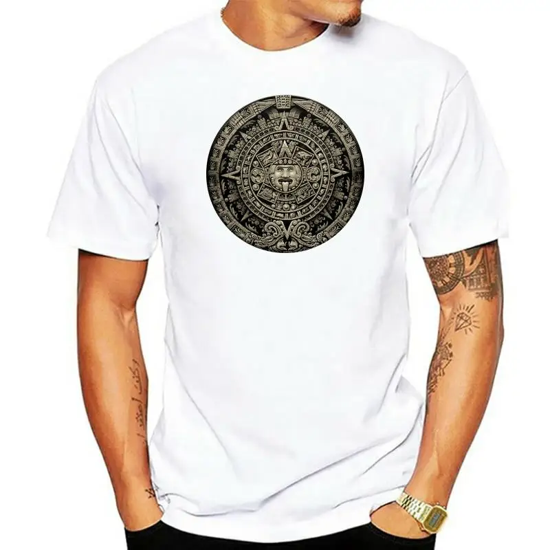 T-Shirt Estiva Manica Corta Calendario Azteco Sun Stone Arte Messicana Carving Maya Mayans T-Shirt