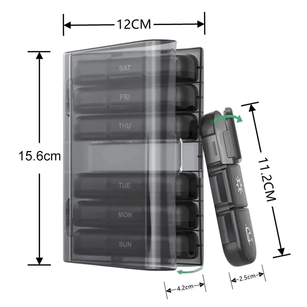 7 Days pill organizer Weekly Tablet Holder Storage Organizer Container Case Pill Box Splitters Black Case Organizer