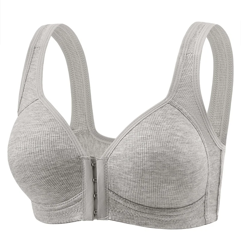 Women's Bra Pure Cotton Front Button Bra Anti Sagging No Steel Ring Comfortable Fabric Middle-aged Elderly Mothers' Underwear 5