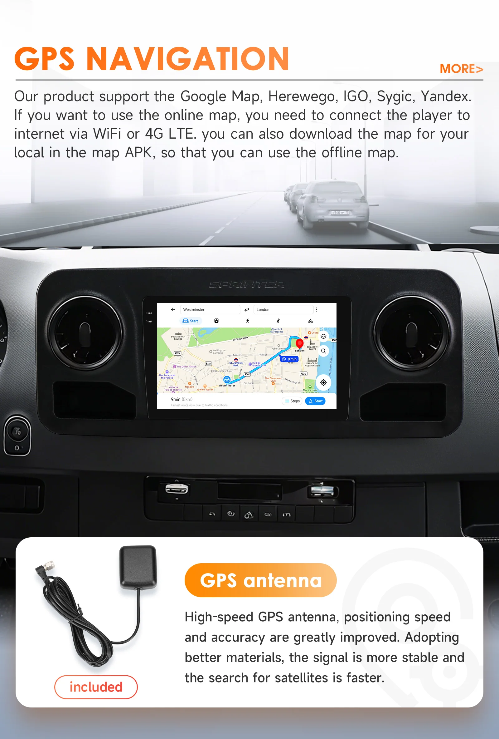 Hizpo 8 Core 2Din Android 14 Autoradio Für Mercedes Benz Sprinter 2018-2022 Auto Multimedia GPS 4G Carplay von Qualcomm Snapdragon – Detail 31