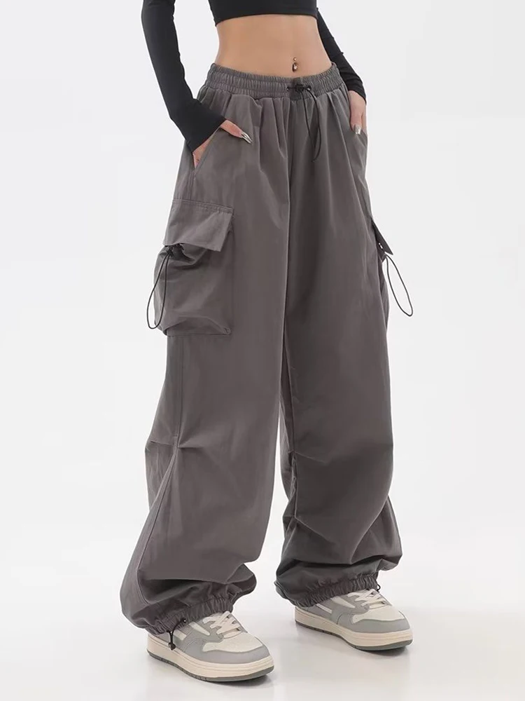 

Women Punk Cargo Pants American Retro Streetwear Hip Hop Trousers Summer Fashion Bf High Waist Wide Leg Pants New