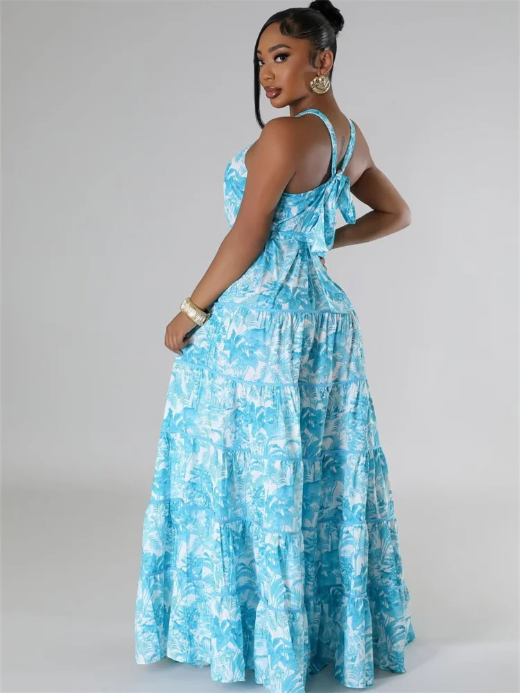 Wmstar Dresses for Women Tie Dye Stretch Maxi Dresses Sweet Big Swing Summer Holiday Clothes Bandage Wholesale Dropshipping