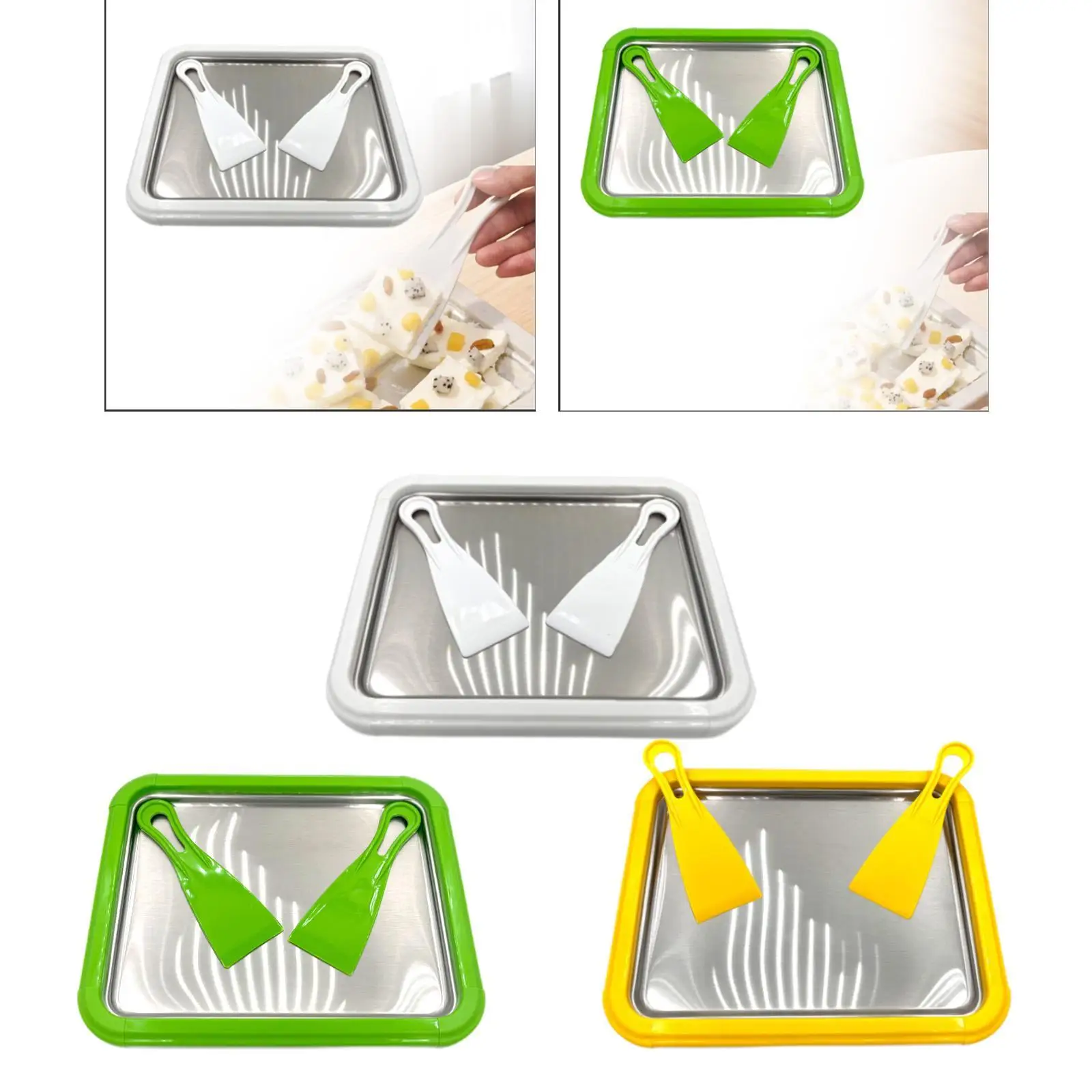 Ice Cream Pan with 2 Scrapers Summer Easy to Use Sweet Dessert Plate Fun Parent Child Activities Versatile Roll Ice Cream Maker